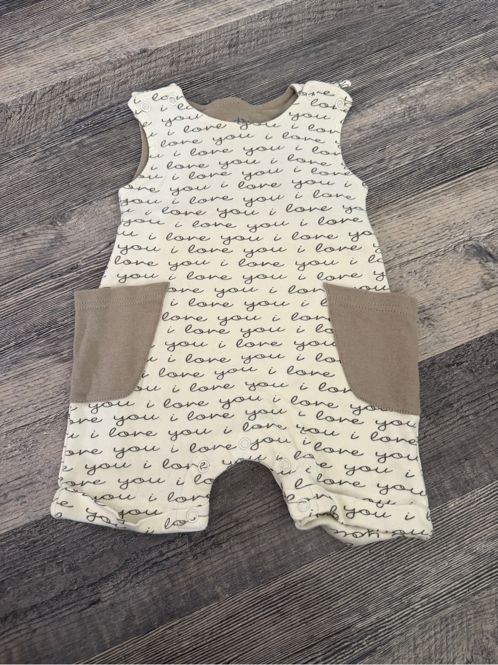 Cat & Dogma “I Love You” Pocket Romper 3-6 Months Neutral Baby Outfit Organic